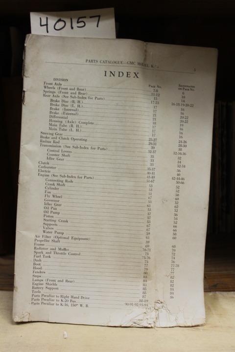 GENERAL MOTORS CORPORATION: Parts Catalogue - GMC Model K-16 CAR AUTOMOBILE