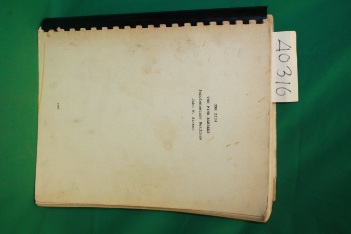 Sinton, John W.: GNM 2234 The Pine Barrens Supplementary Readings