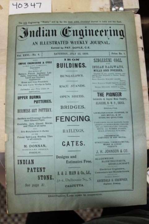 Doyle, Pat, C.E.: July 22,1899 Indian Engineering, An Illustrated Weekly Jour...