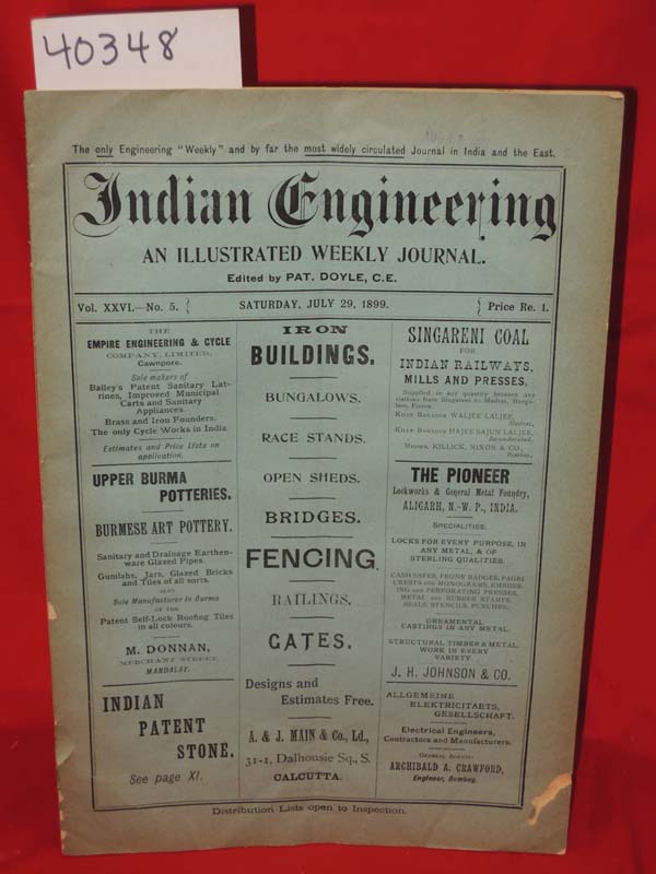 Doyle, Pat, C.E.: July 29, 1899 Indian Engineering, An Illustrated Weekly Jou...