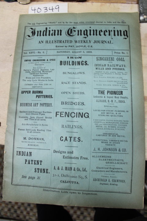 Doyle, Pat, C.E.: August 5, 1899 Indian Engineering, An Illustrated Weekly Jo...