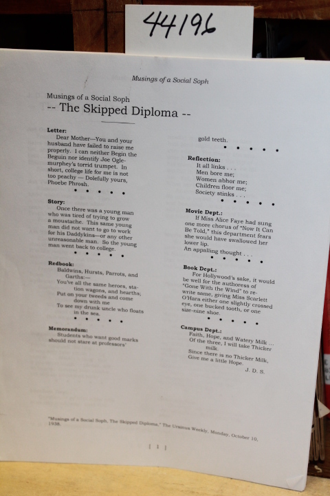 Salinger, J. D.: The Skipped Diploma (1938)