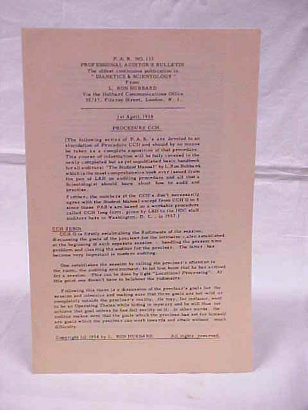 Hubbard, L. Ron: P.A.B. No. 133 Professional Auditor's Bulletin