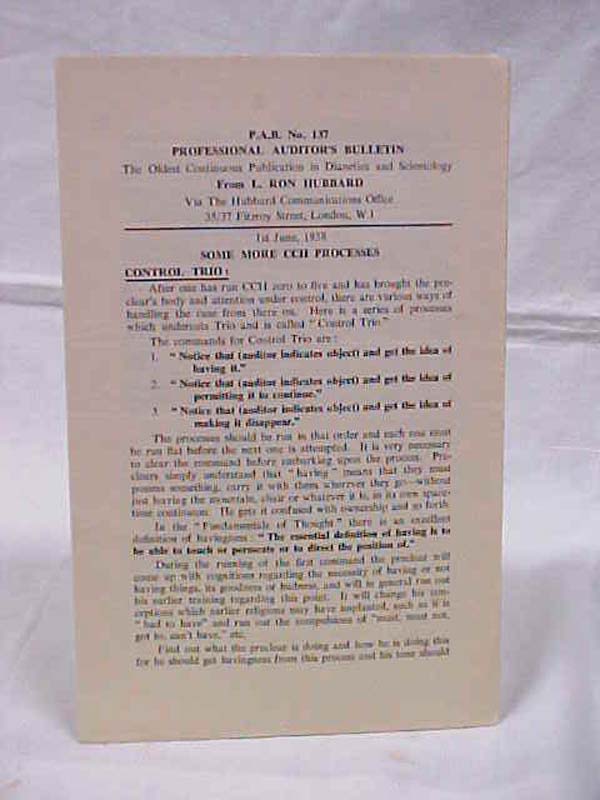 Hubbard, L. Ron:  P.A.B. No. 138 Professional Auditor's Bulletin