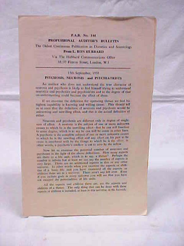 Hubbard, L. Ron: P.A.B. No. 144 Professional Auditor's Bulletin