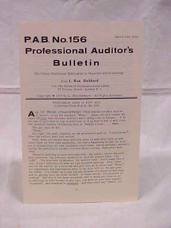 Hubbard, L. Ron: P.A.B. No. 156 Professional Auditor's Bulletin