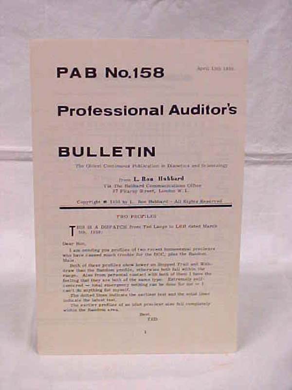 Hubbard, L. Ron: P.A.B. No. 158 Professional Auditor's Bulletin