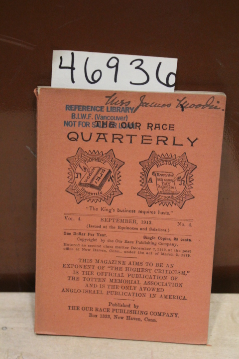 Totten, Charles A.L: 1913 The Our Race Quarterly good Vol. 4 No. 4