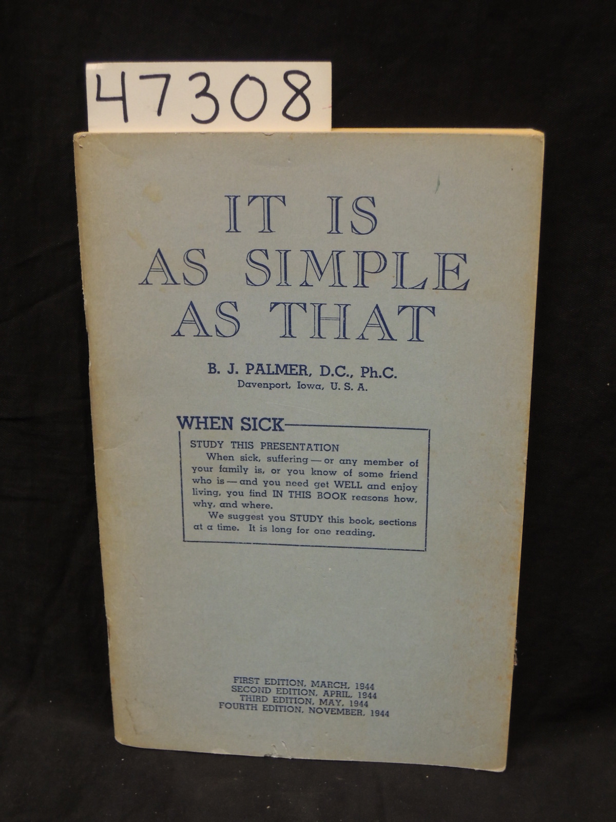 Palmer, B.J.: It Is As Simple as That  ( Chiropractic )
