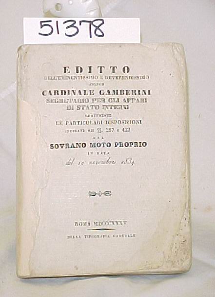 Gamberini, Cardinale: Editto Dell'Eminentissimo e Reverendissimo