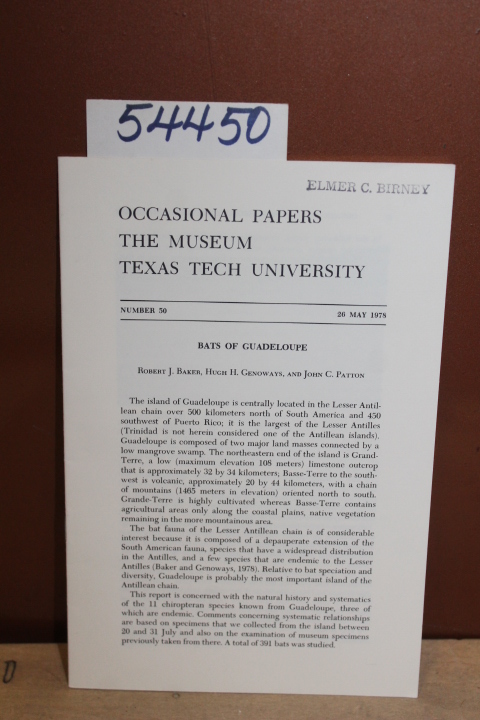 Baker, Robert J., Genoways, Hugh H., and Patton, John C.: Bats of Guadeloupe Baker, Robert J., Genoways, Hugh H., and Patton, John C.: Bats of Guadeloupe
