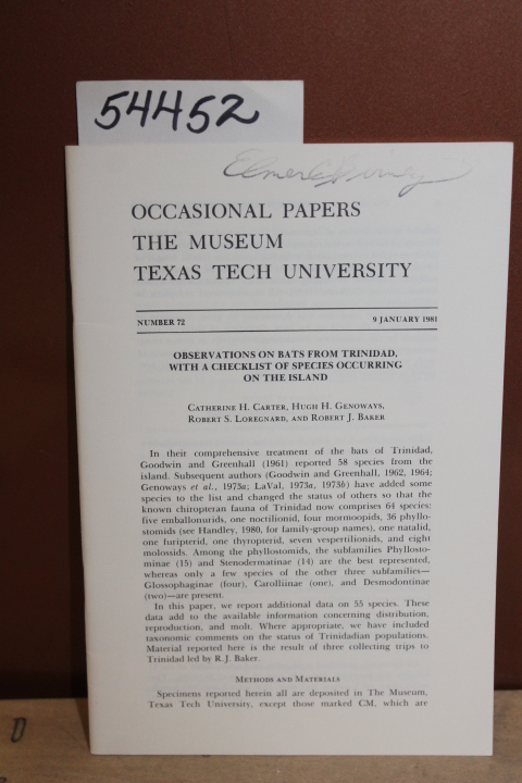 Carter, Catherine H., Genoways, Hugh...: Observations on Bats from Trinidad, ...