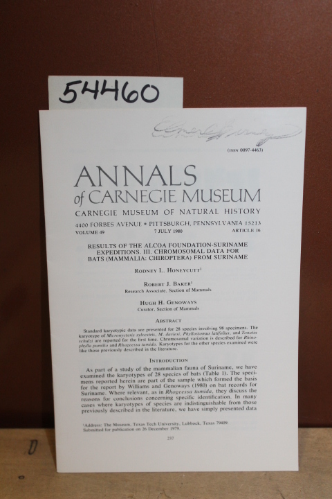 Baker, Robert J., McBee, Karen, Pimm...: Annals of Carnegie Museum Results of... Baker, Robert J., McBee, Karen, Pimm...: Annals of Carnegie Museum Results of...
