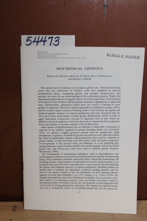 Straney, Donald O.; Smith, Michael H...: Biochemical Genetics Reprintef from ...