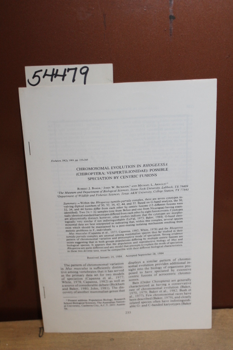Baker, Robert J., Bickham, John W., ...: Chromosomal Evolution in Rhogeessa (... Baker, Robert J., Bickham, John W., ...: Chromosomal Evolution in Rhogeessa (...