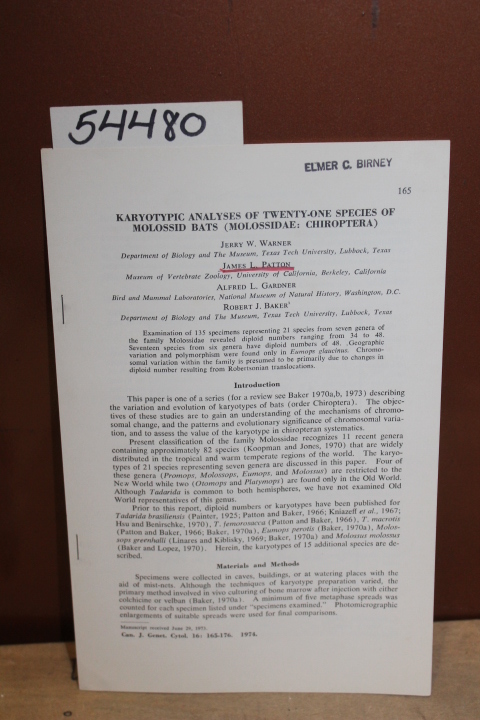 Baker, Robert J., Warner, Jerry, Pat...: Karyotypic Analyses of Twenty-One Sp... Baker, Robert J., Warner, Jerry, Pat...: Karyotypic Analyses of Twenty-One Sp...