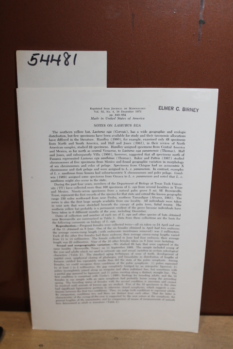Journal of Mammalology: Notes on Lasiurus Ega