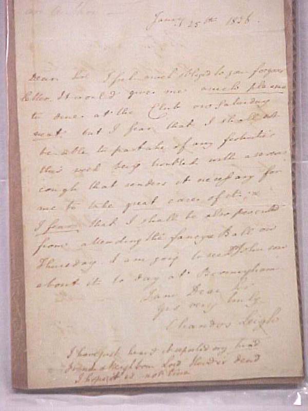 Leigh, Chandos  SIGNED: Chandos Leigh ALS 1836  (Handwritten Letter) SIGNED