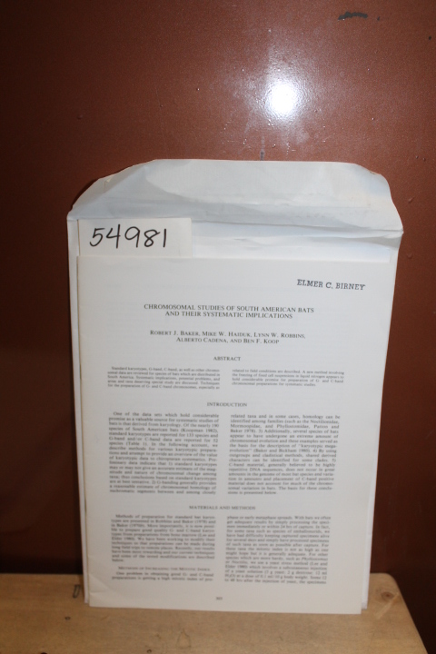 Baker, Robert J.; Haiduk, Mike W.; R...: Chromosomal Studies of South America... Baker, Robert J.; Haiduk, Mike W.; R...: Chromosomal Studies of South America...