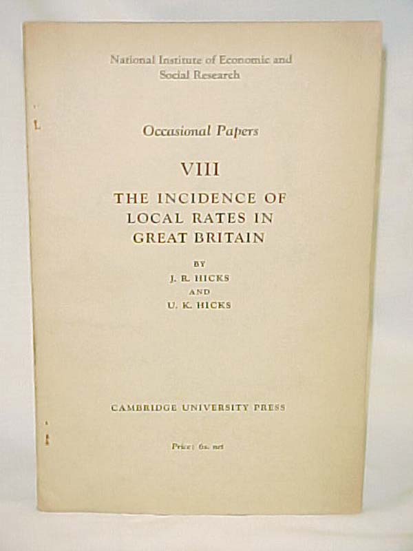 Hicks, J. R & U. K. Hicks: Occasional Papers VIII The Incidence of Local  Rat...