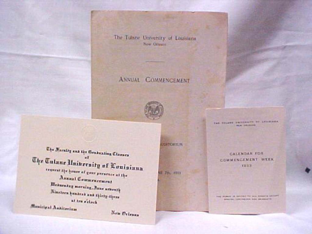 TULANE UNIVERSITY: Tulane University of Louisiana Newspaper, Graduation Invit...