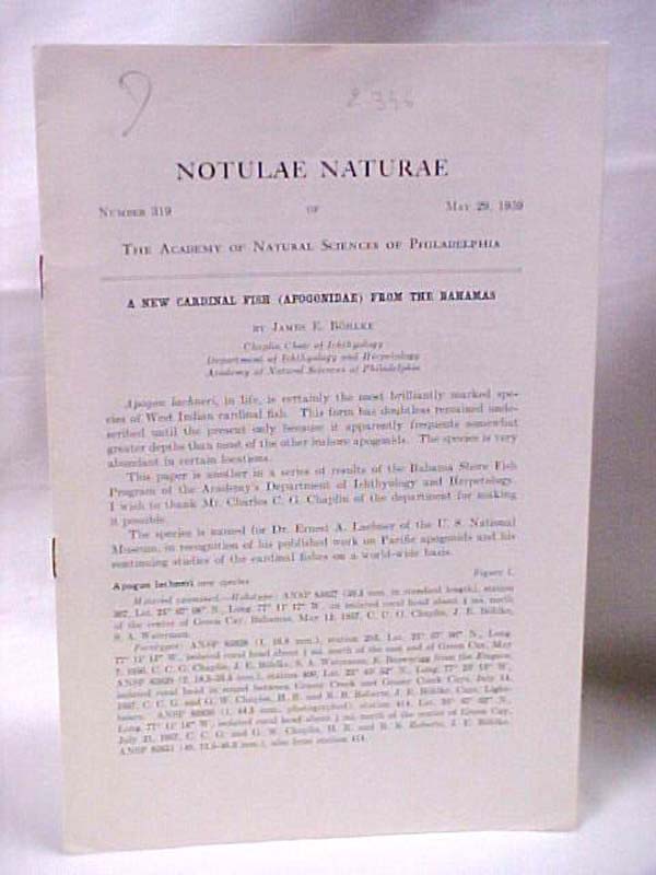 Bohlke, James A.: Notulae Naturae number 319, The Academy of Natural Sciences...