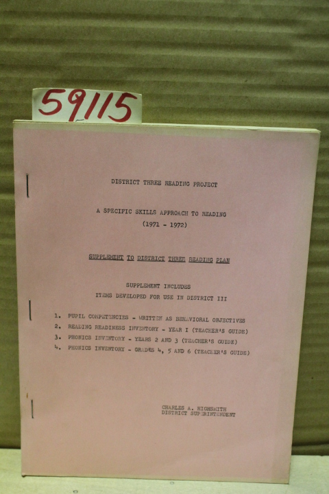 District Three Reading Project: District Three Reading Project, A Specific Sk...