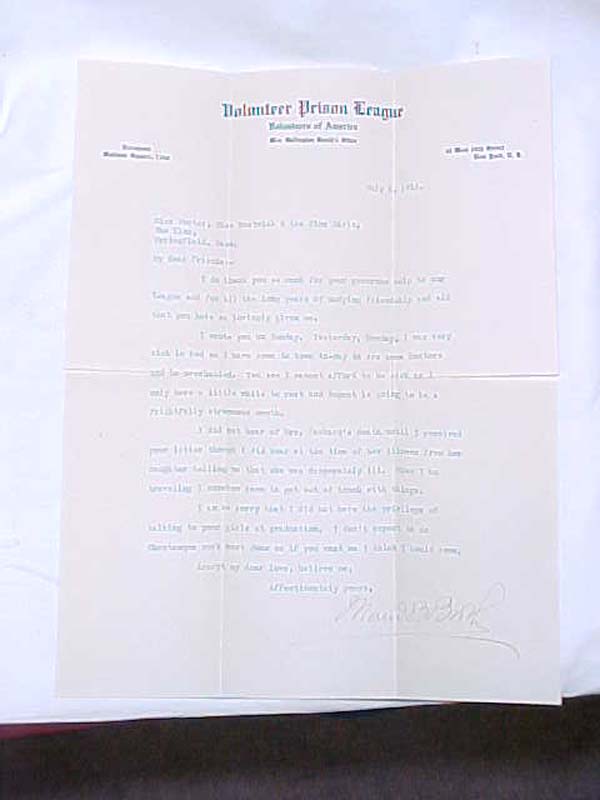 Booth, Maud B. signed by ALS: Volunteer Prison League, Volunteers of America;...