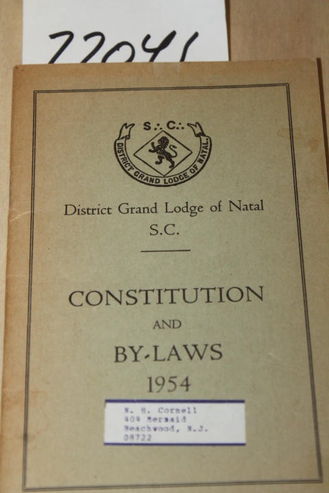 District Grand Lodge of Natal: Constitution and By-Laws 1954