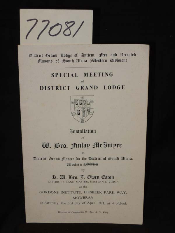 Eaton, R.W. Bro. J. Owen: Special Meeting of District Grand Lodge Installatio...