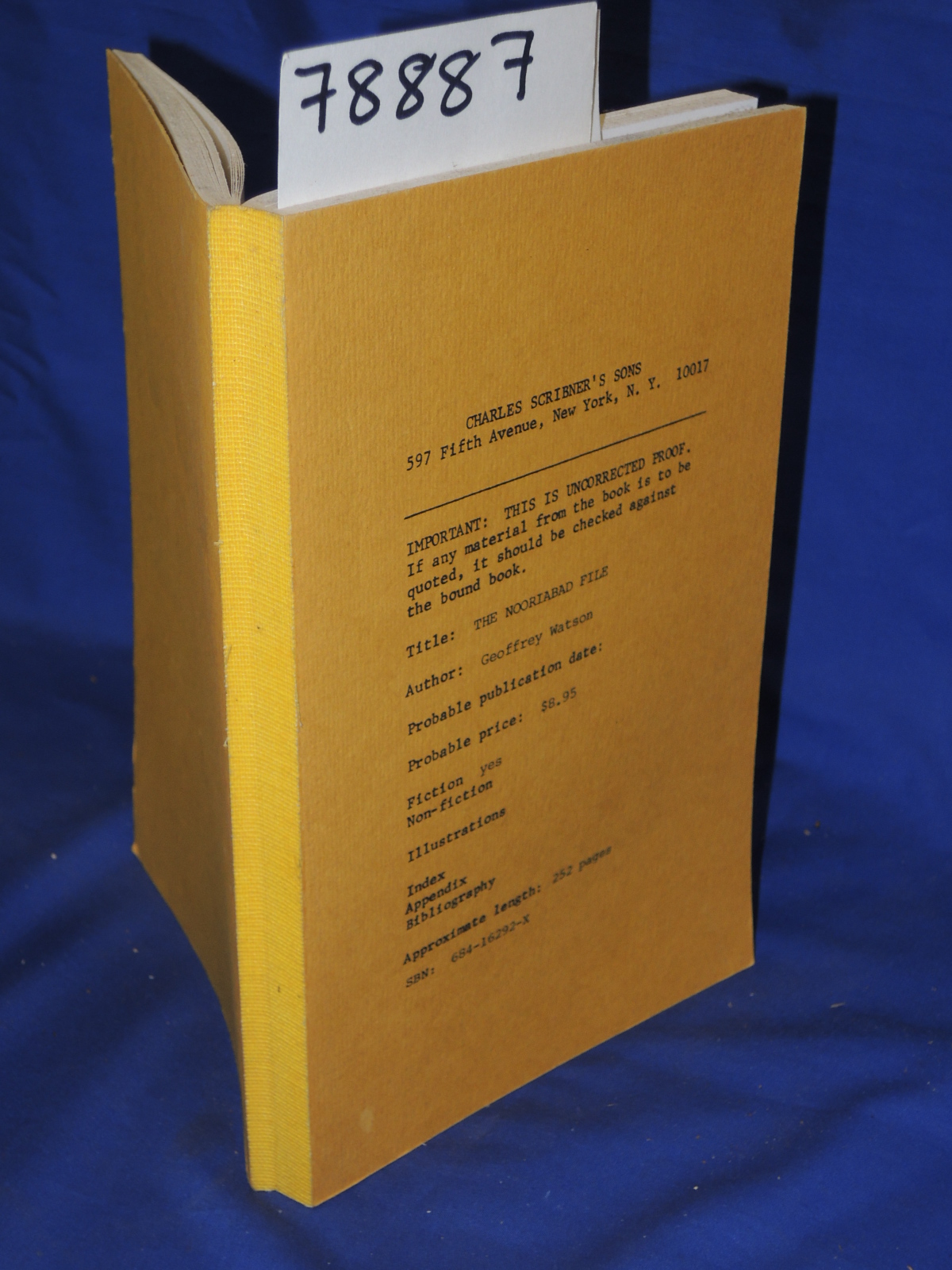 Watson, Geoffrey: THE NOORIABAD FILE uncorrected proof