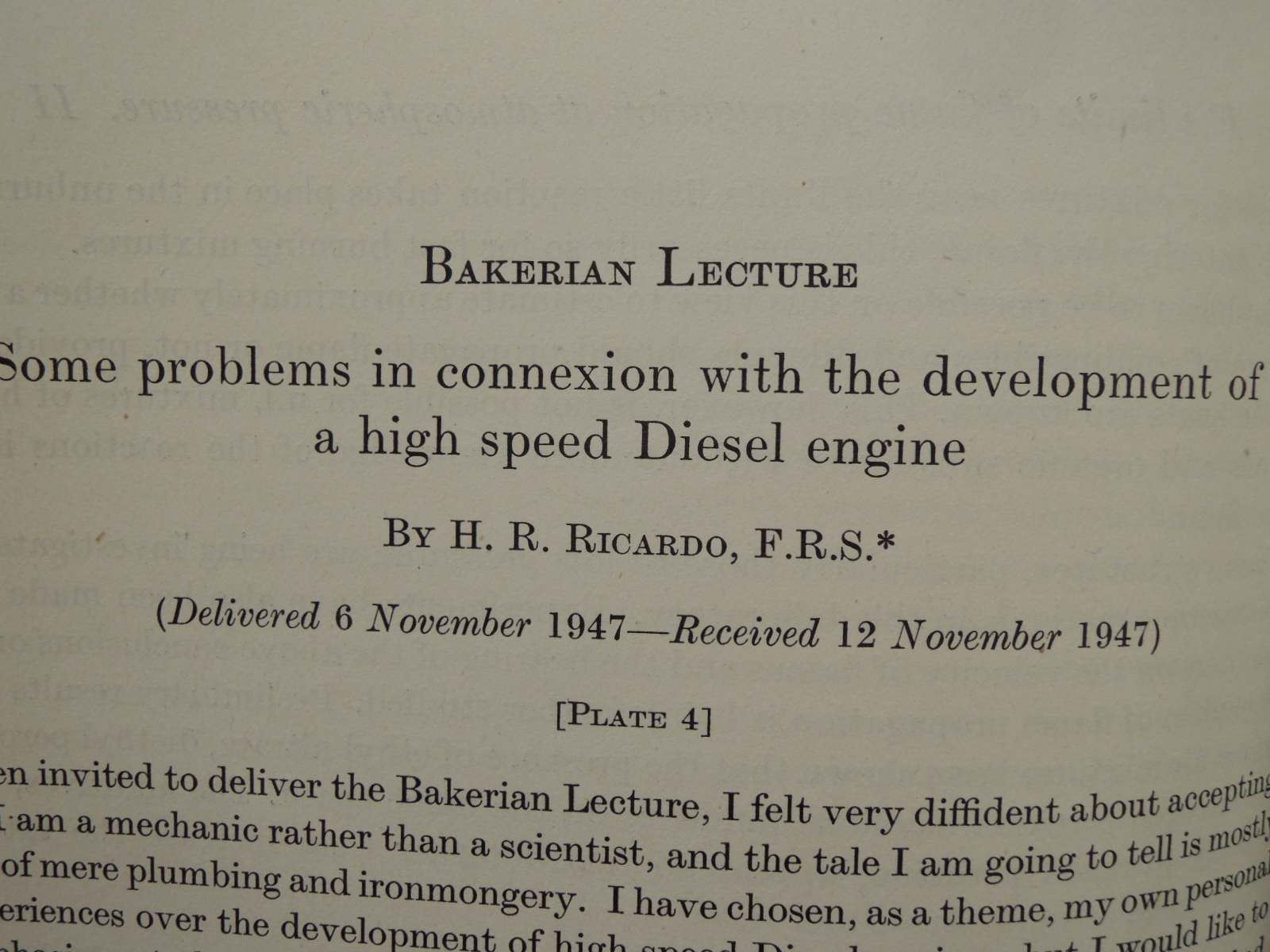 Ricardo, H.R.: Bakerian Lecture. Some problems in connexion with the Developm...