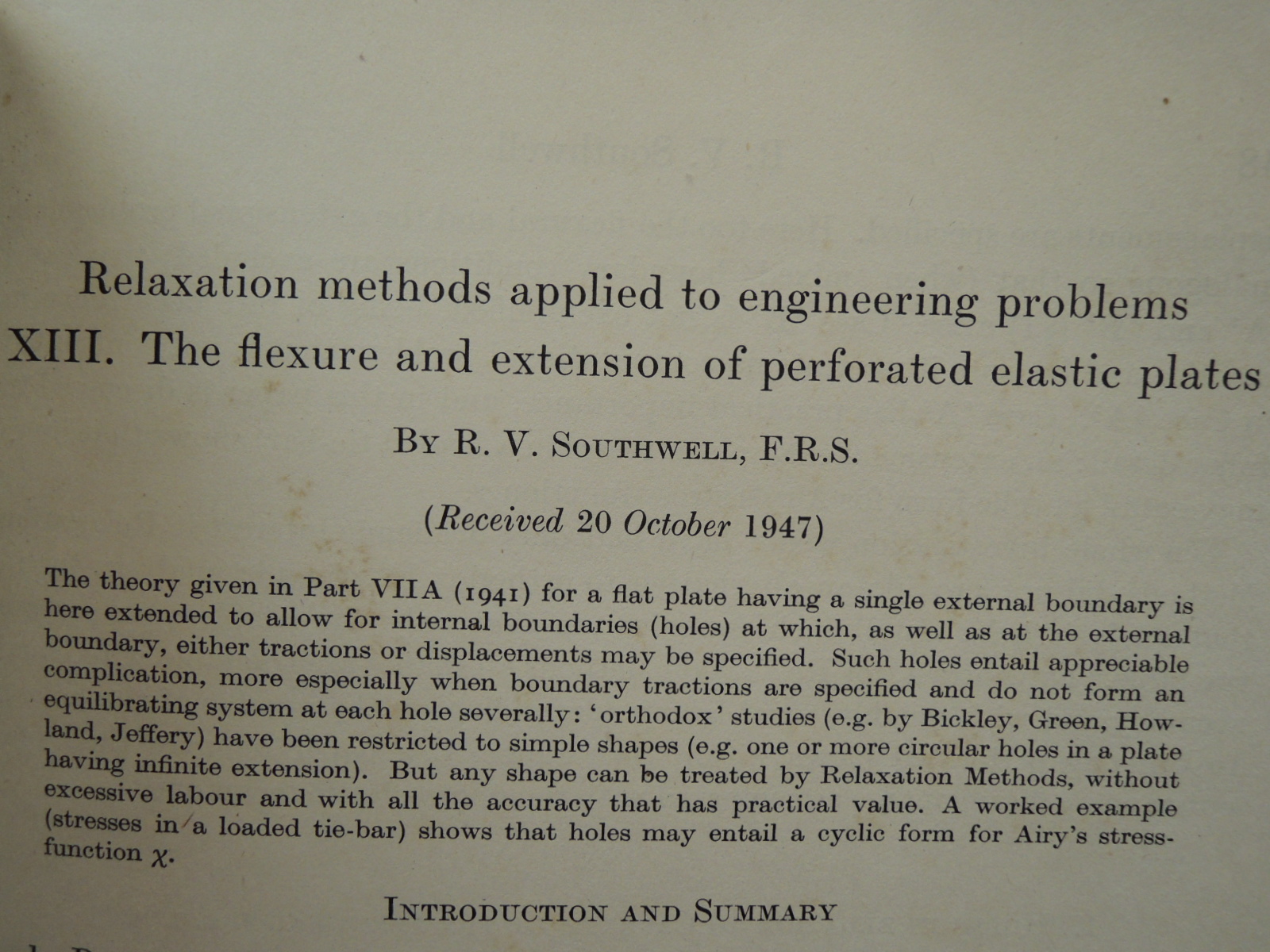 Southwell, R.V.: Relaxation Methods applied to Engineering problems. XIII. Th...