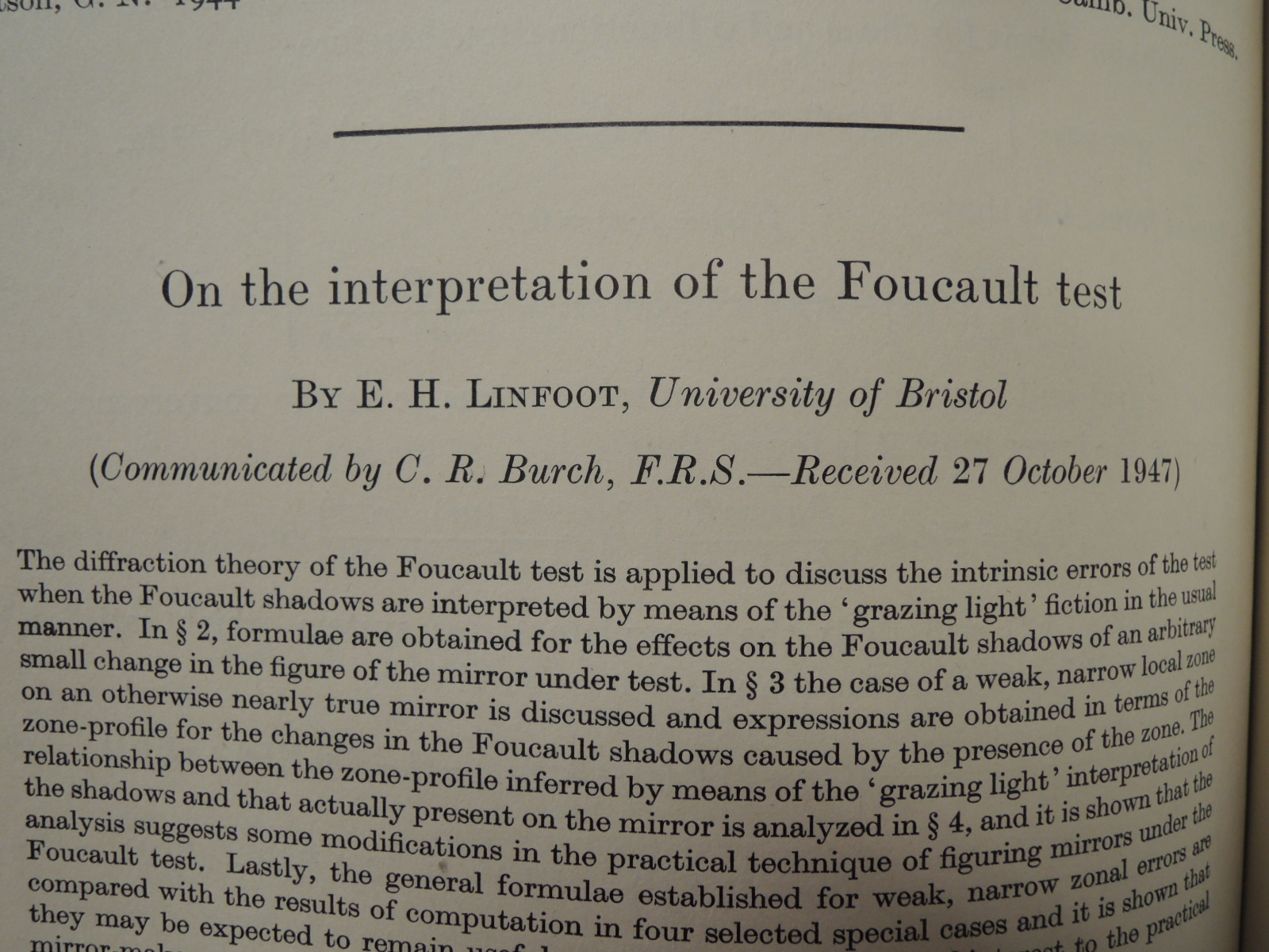 Linfoot, E.H.: On The Interpretation of the Fourcault test