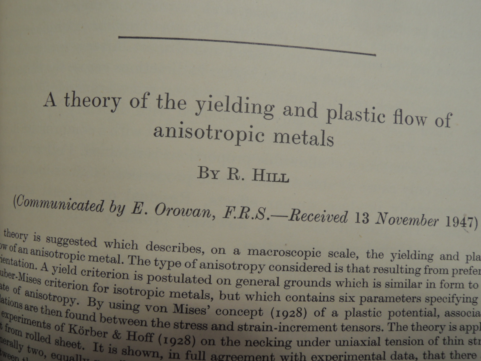 Hill, R.: A Theory of the Yielding and Plastic Flow of Anisotropic Metals