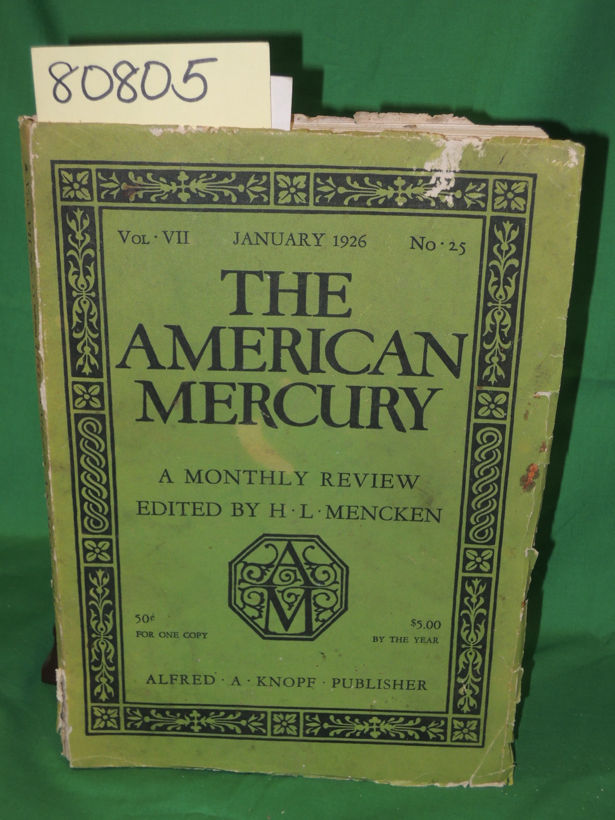 Mencken, H.L.: THE AMERICAN MERCURY, A MONTHLY REVIEW,  VOL. VII, JANUARY 192...