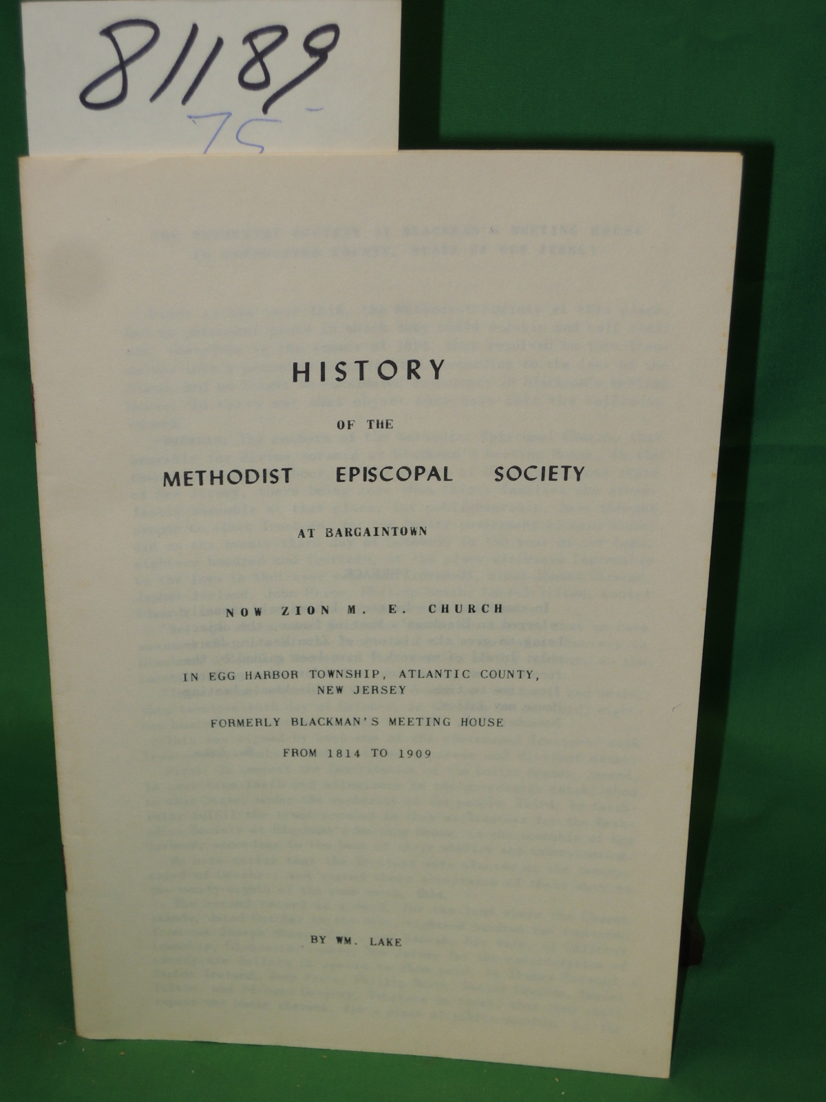 Lake, Wm ( WILLIAM ): History of the Methodist Episcopal Society at Bargainto...