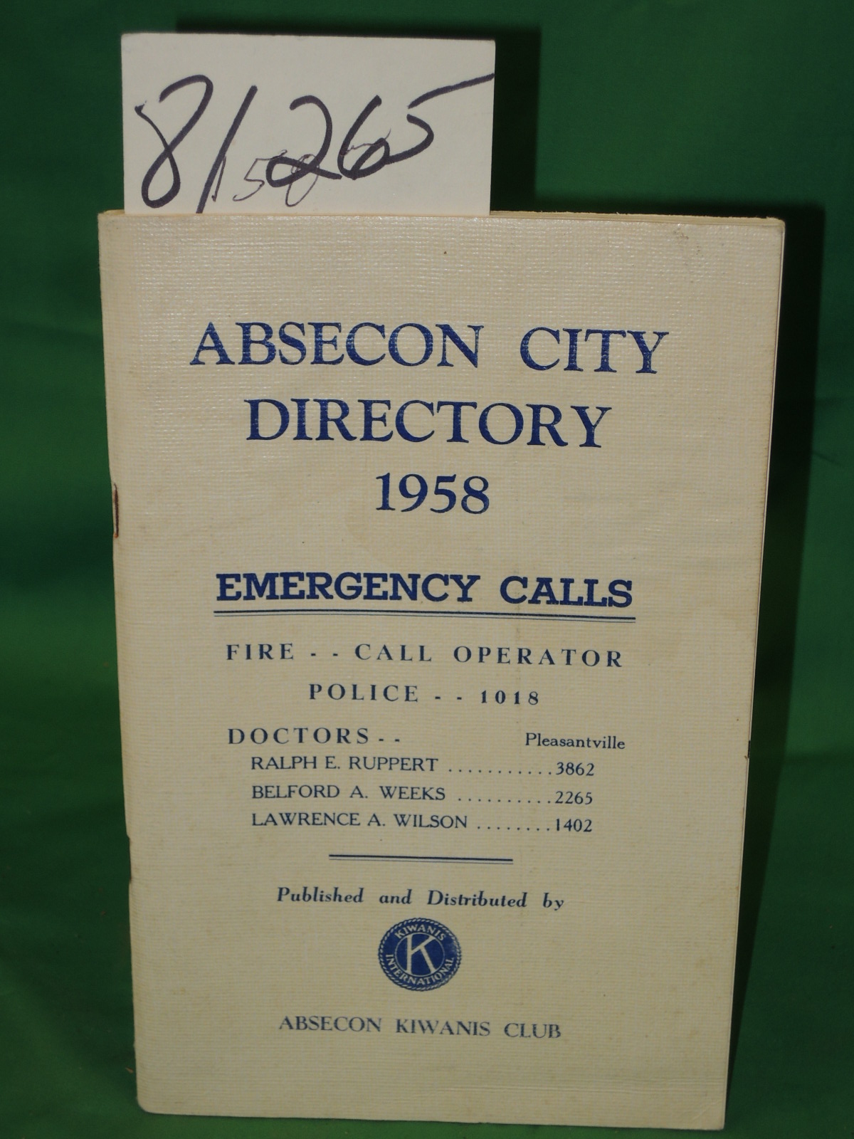 Absecon Kiwanis Club: Absecon City Directory 1958