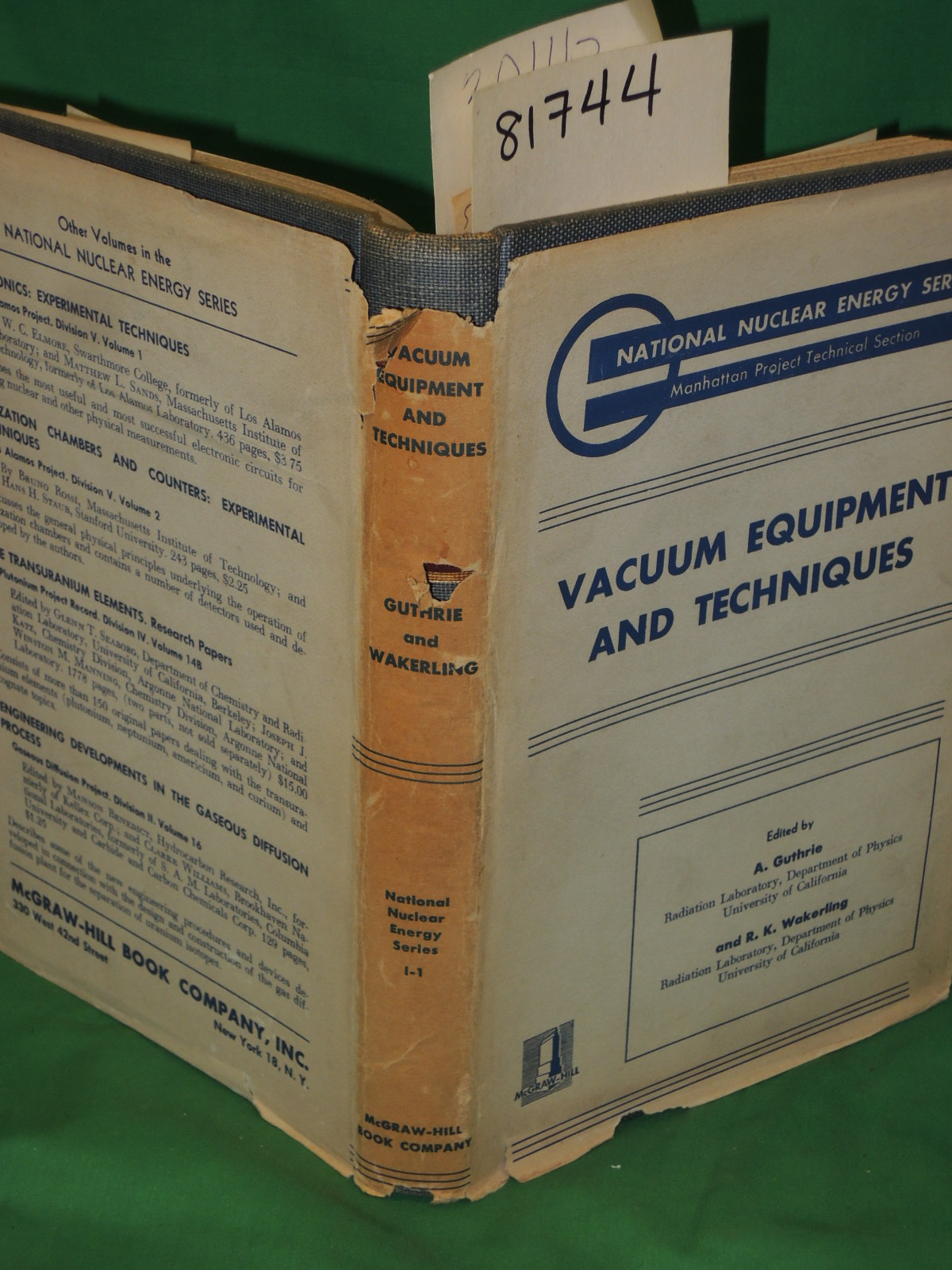 Guthrie, A and  Wakerling, R.K.: Vacumm Equipment and Techniques