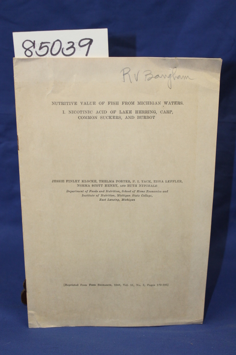 Klocke, Jessie Finley; Porter, Thelm...: NUTRITIVE VALUE OF FISH FROM MICHIGA...