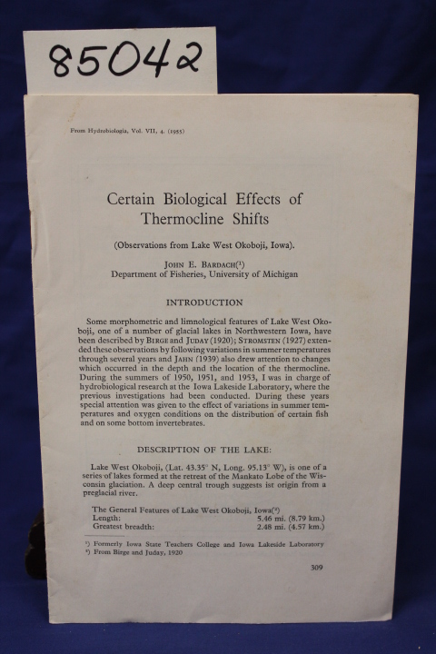 Bardach, John E.: CERTAIN BIOLOGICAL EFFECTS OF THERMOCLINE SHIFTS (Observati...