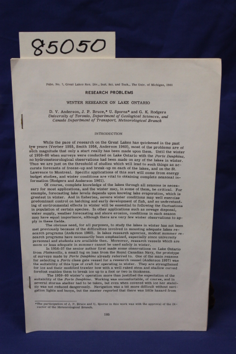 Anderson, D.V. Bruce, J.P. Sporns, U...: RESEARCH PROBLEMS WINTER RESEARCH ON...