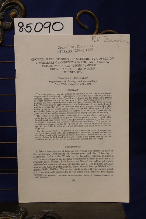 Carlander, Kenneth D.: GROWTH RATE STUDIES OF SAUGERS STIZOSTEDION CANADENSE ...