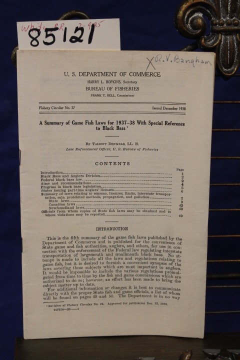 Denmead, Talbott ll.b.  Law Enforcem...: A SUMMARY OF GAME FISH LAWS FOR 1937...