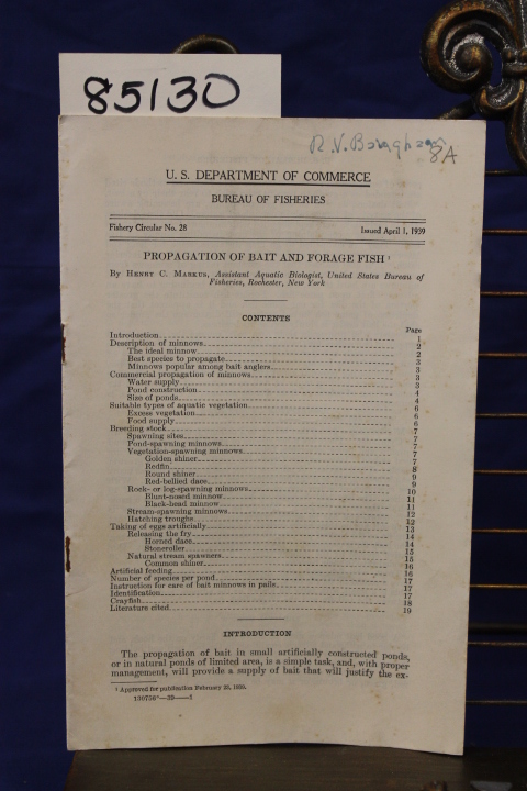 Markus, Henry C. Assistant Aquatic Biolo...: PROPAGATION OF BAIT AND FORAGE FISH