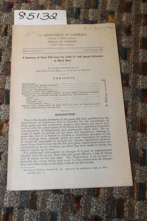 Denmead, Talbott LL.B. Law Enforceme...: A SUMMARY OF GAME FISH LAWS FOR 1936...