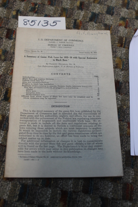 DENMEAD, LLB., TALBOTT, Law Enforcem...: A SUMMARY OF GAME FISH LAWS FOR 1935...