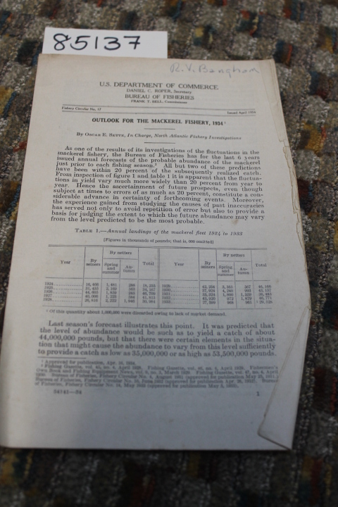 Sette , Oscar E. In charge, North Fish...: OUTLOOK FOR THE MACKEREL FISHERY 1934