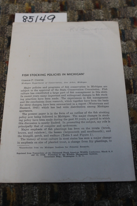 Cooper, Gerald P. Michigan Department of...: FISH STOCKING POLICIES IN  MICHIGAN
