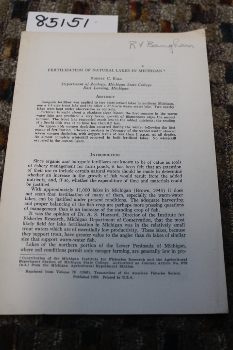 Ball, Robert C., Department of Zoolo...: FERTILIZATION OF NATURAL LAKES IN MI...